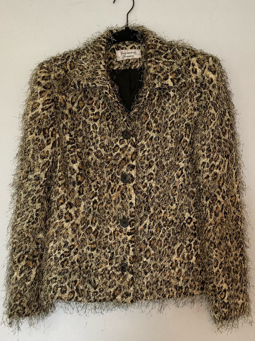 VTG Leopard Animal Print Fuzzy Metallic Eyelash Jacket Giancarlo Ferrari sz 4